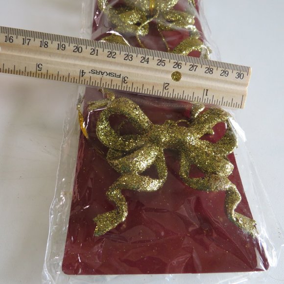 Other - Warm Gold (4) Bows Hard Glittered Plastic 3 1/4" tall & wide